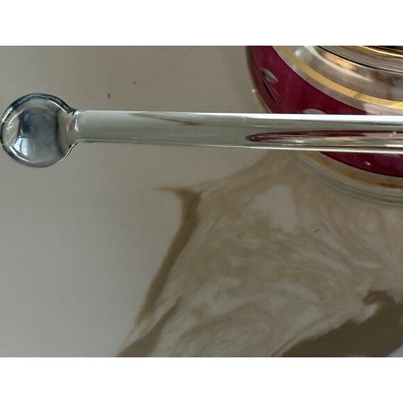 Antique Ruby Flash Glass Jam- Condiment Jar Etched With Gold Trim RARE 4” - Picture 5 of 10